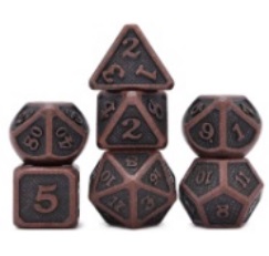 Des Metal - Mini lot de 7 des (14mm) - Solid Bronze (+ Boite de rangement acrylique fourni)