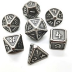  Des Metal - Mini lot de 7 des (14mm) - Shiny Silver (+ Boite de rangement acrylique fourni)