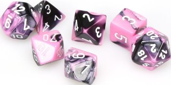 SET DE 7 DES - NOIR-ROSE/BLANC