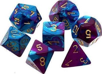 SET DE 7 DES - SARCELLE VIOLET-BLEU/OR