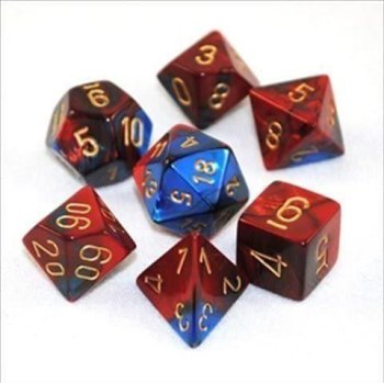 SET DE 7 DES - BLEU-ROUGE/OR